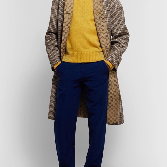 GUCCI Reversible Logo-Jacquard Cotton-Blend Canvas And Houndstooth Wool Coat 50 - Picture 1 of 14